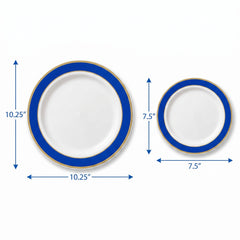 Royal Blue Bordered Premium Plastic Plate Set - 20 Pack