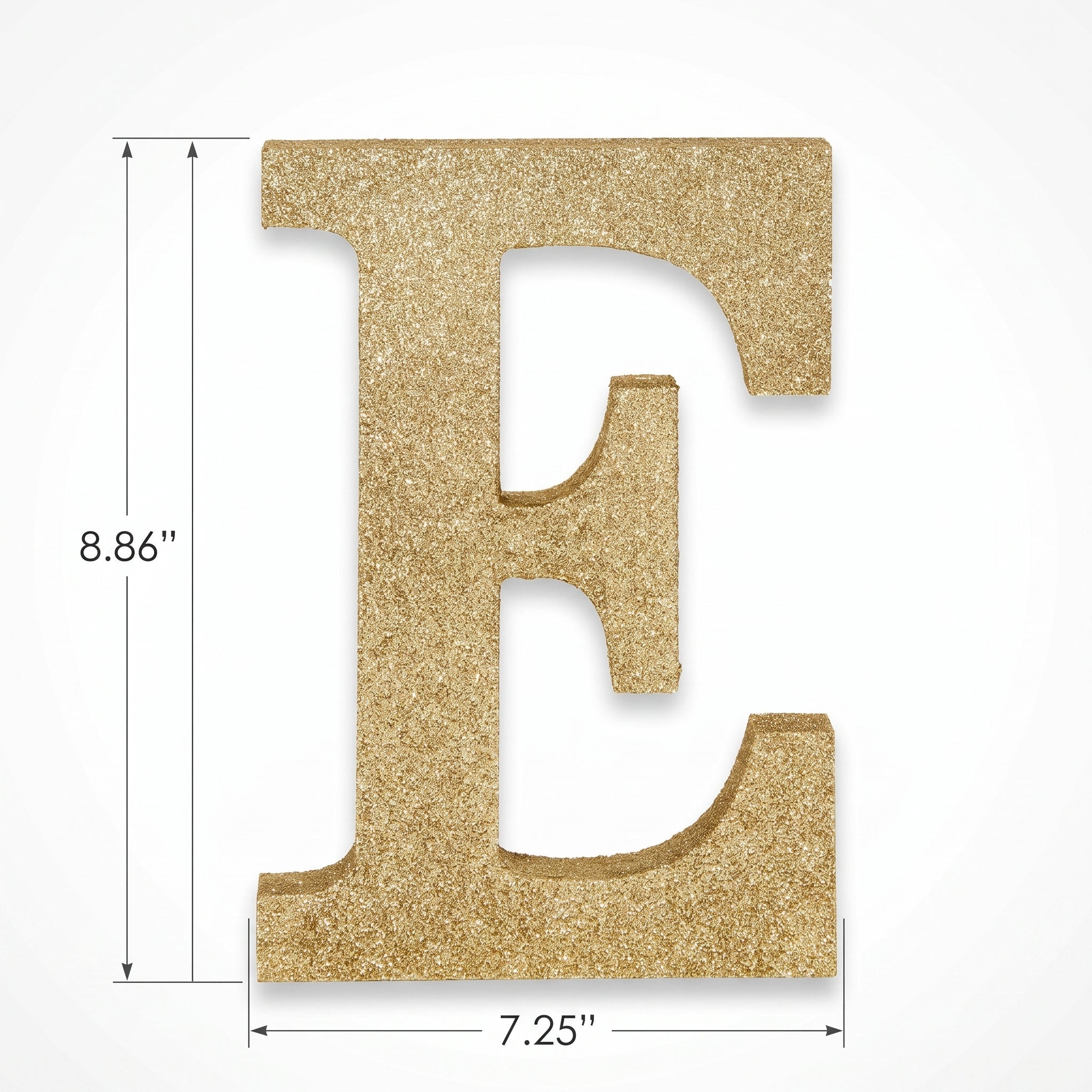 Glitter Gold Letter "E" MDF Sign - 4-Inch Standing or Hanging Decoration