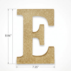 Glitter Gold Letter "E" MDF Sign - 4-Inch Standing or Hanging Decoration