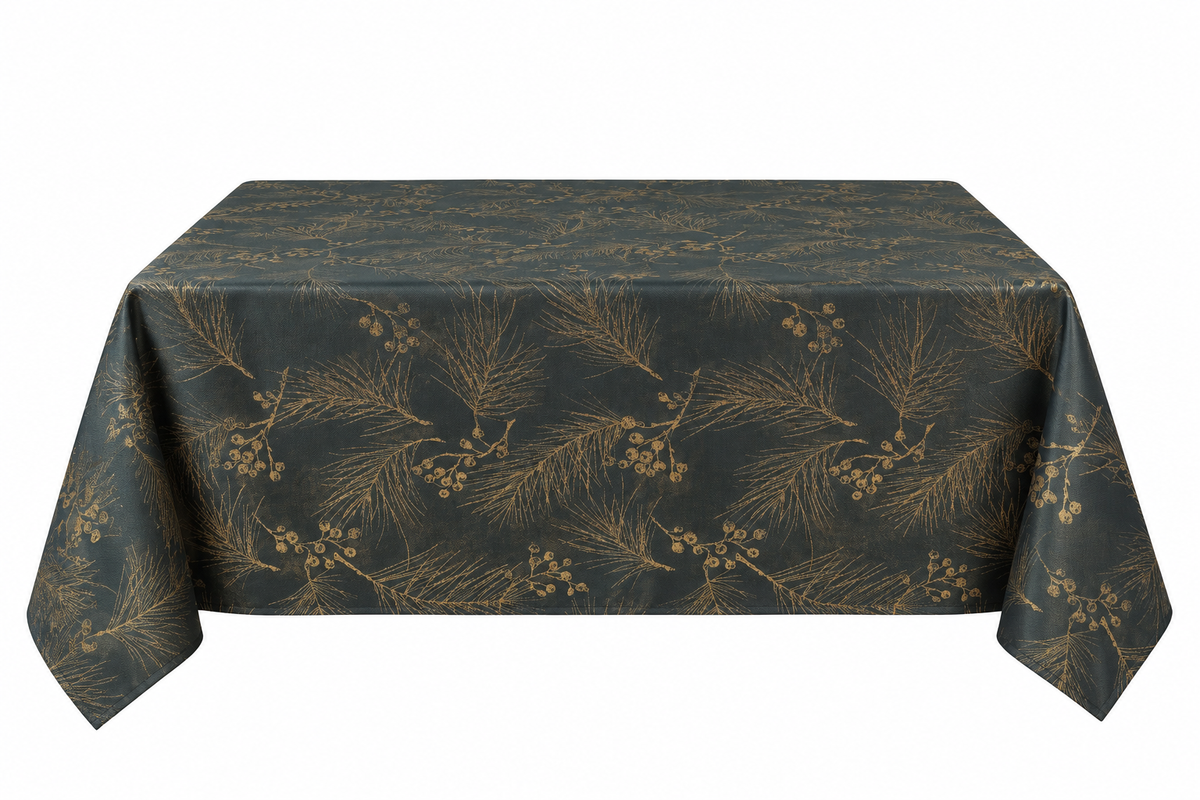 Christmas Traditional Gold Pine Metallic Fabric Table Cover