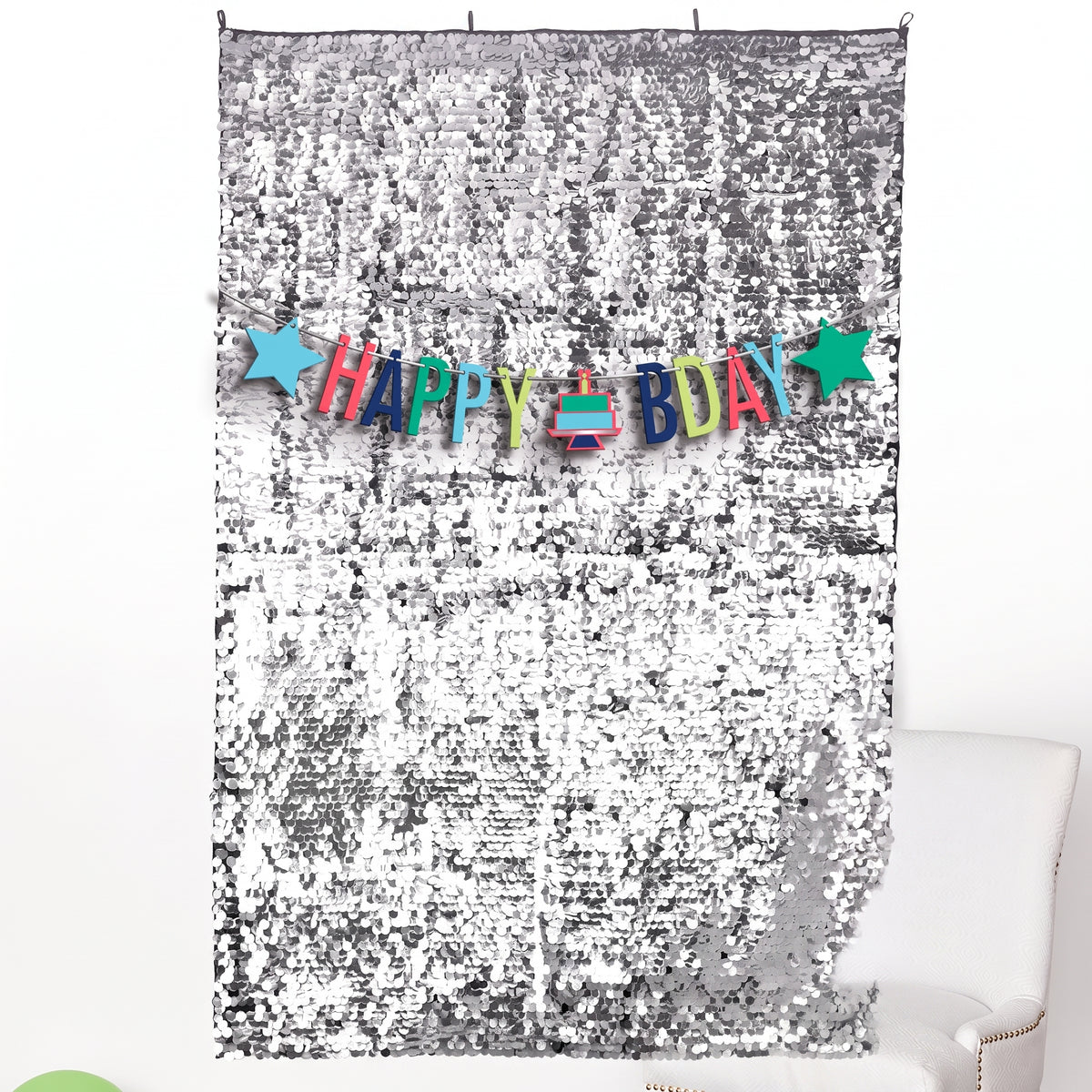 Sparkling Silver Birthday Backdrop & Banner Set
