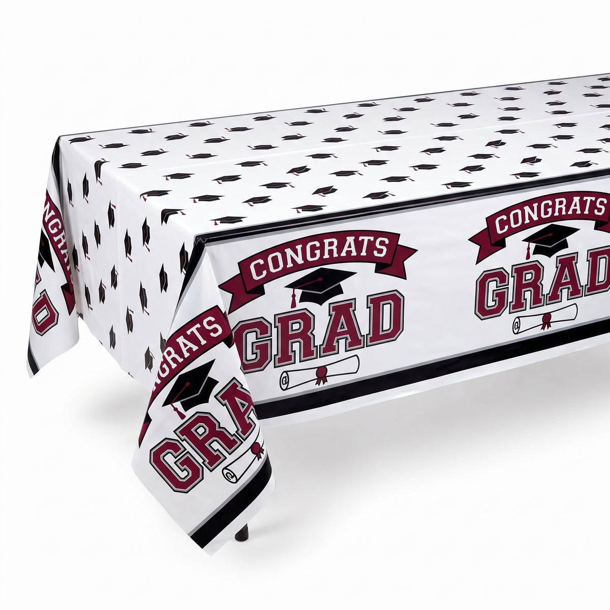 Congrats Grad Maroon Plastic Table Cover - 54x84-Inch