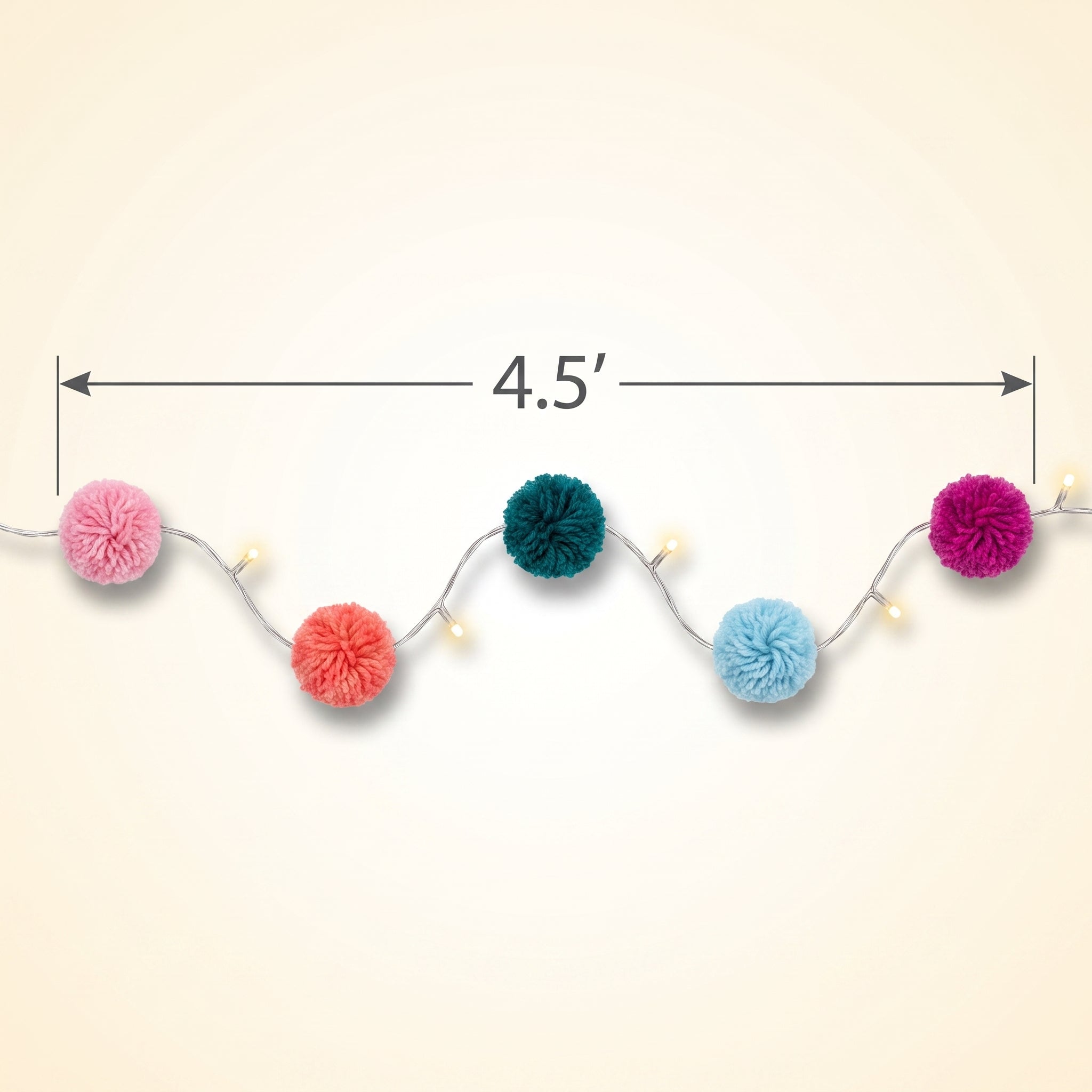 Vibrant Pom-Pom LED String Lights - 5 ft, 10 Colorful LEDs