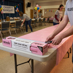 New Pink Plastic Table Cover Roll with Cutter - 54 x 126 ft