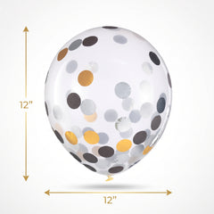 Elegant Confetti Latex Balloons - 12" Black, Silver, and Gold (6 Pack)