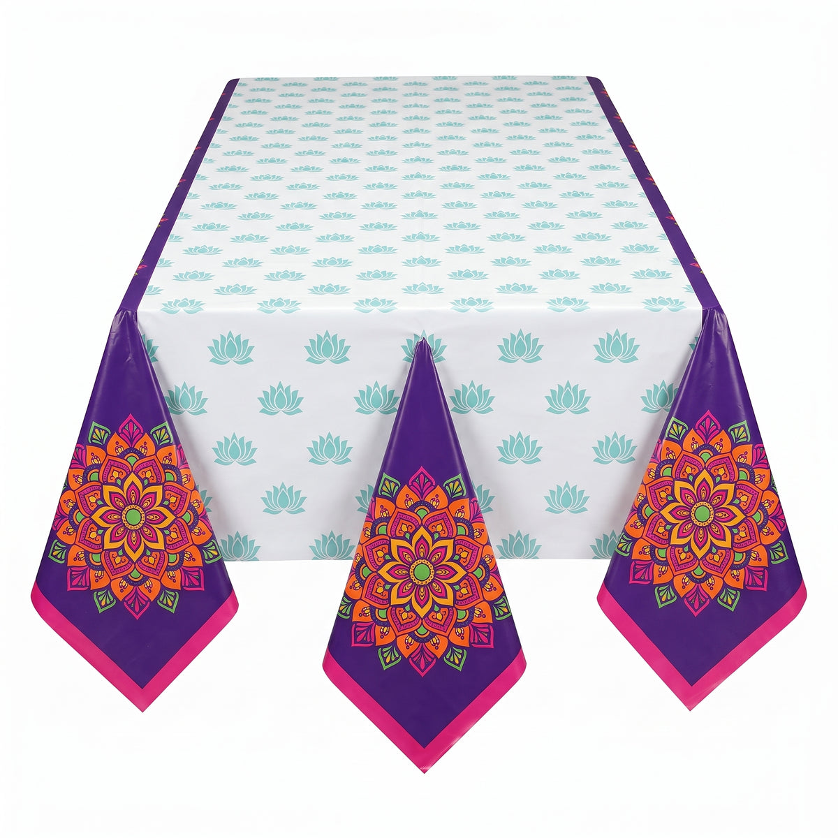 Diwali Rangoli Dream Reusable Plastic Table Cover, 54x102 inch
