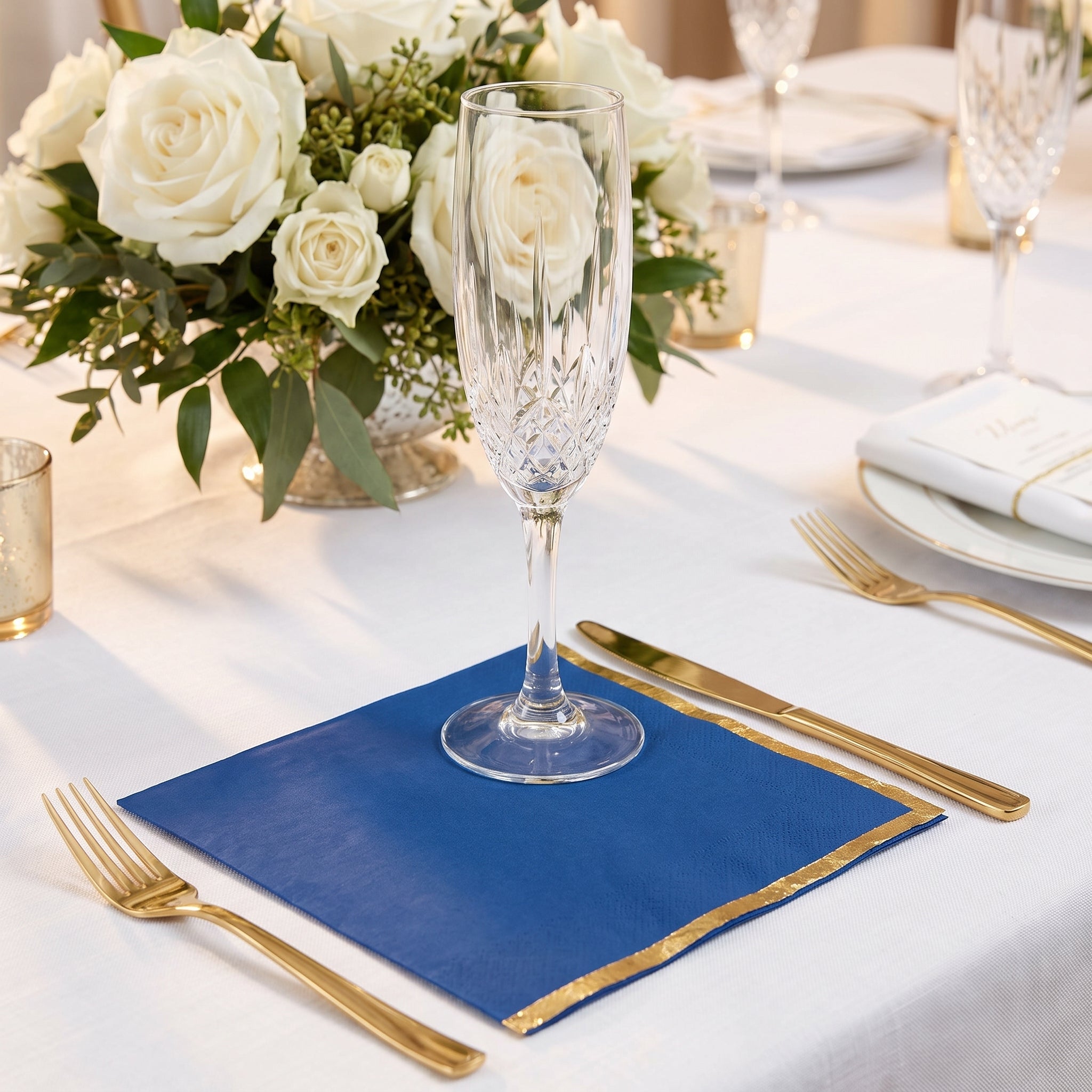 Royal Blue Luncheon Napkins with Gold Hot Stamp | 6.5 in. X 6.5 in.