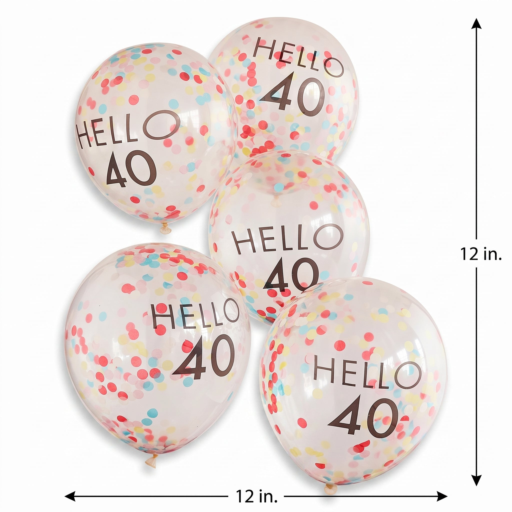 Bright Pastel 40th Birthday Latex Balloons, 12-Inch, 5-Pack