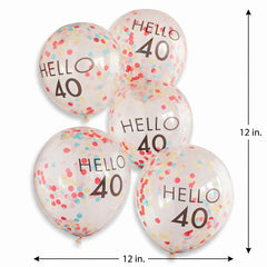 Bright Pastel 40th Birthday Latex Balloons, 12-Inch, 5-Pack