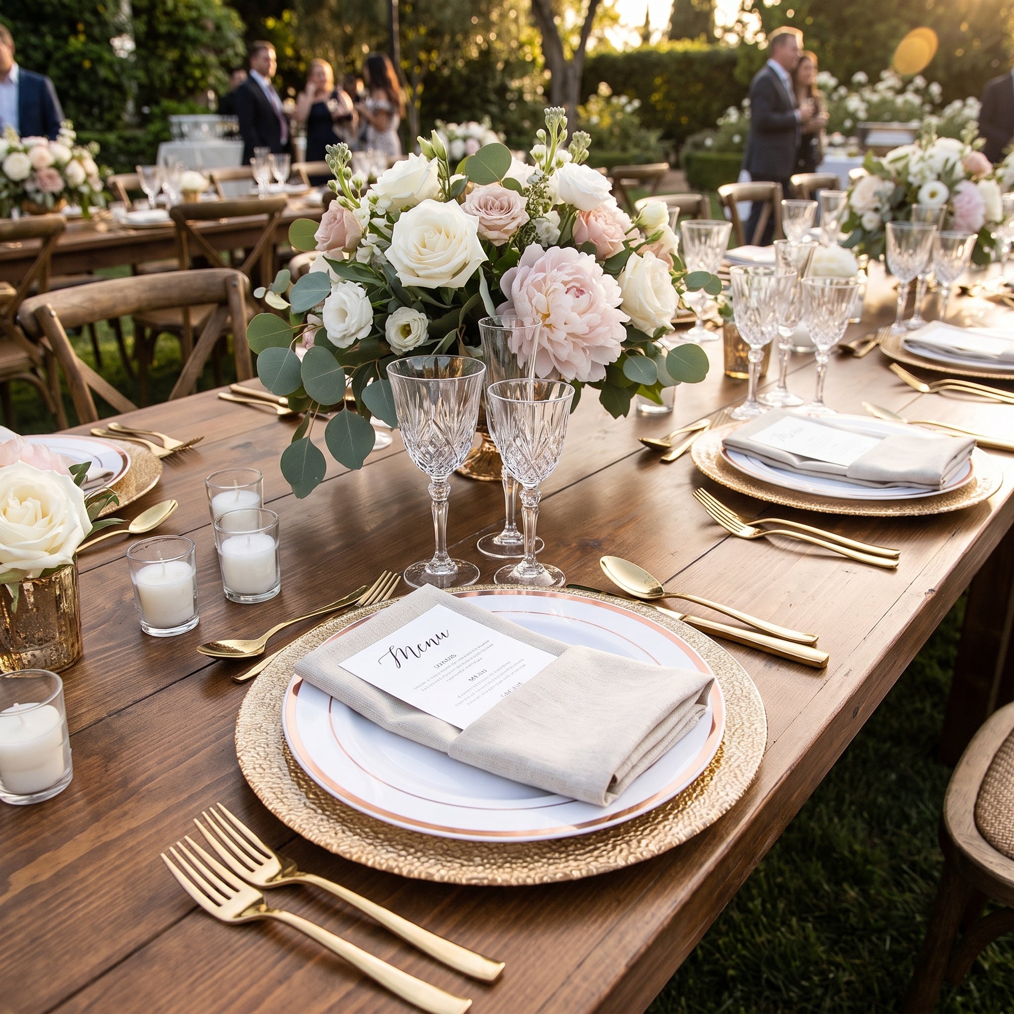 Elegant Rose Gold Trimmed Premium Plastic Dinner Plates, 10.25", 10-Pack