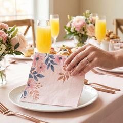 Rose Gold Floral Printed Luncheon Napkins - 6.5 in.