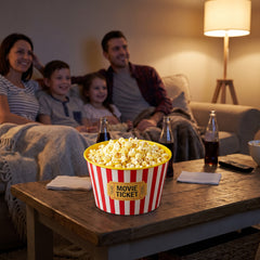 Movie Night Popcorn Paper Bowls, 8-Inch, Red and White Stripes, 3-Pack