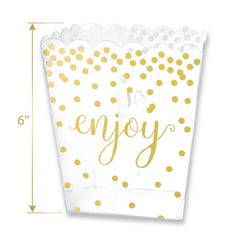 Clear Scalloped Edge Plastic Container with Gold Polka Dots - 55 Oz.