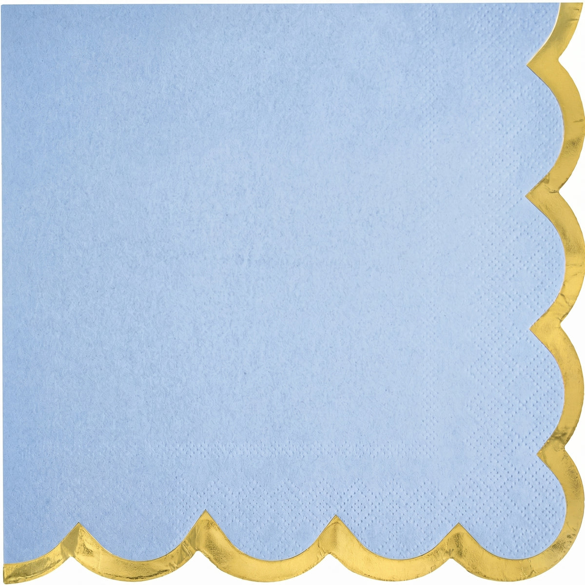 Scalloped Edge Beverage Napkins - Ice Blue with Gold Foil Border, Decorative Cocktail Napkins for Baby Shower, Birthday, Tea Party, Christening - 5 In. X 5 In.