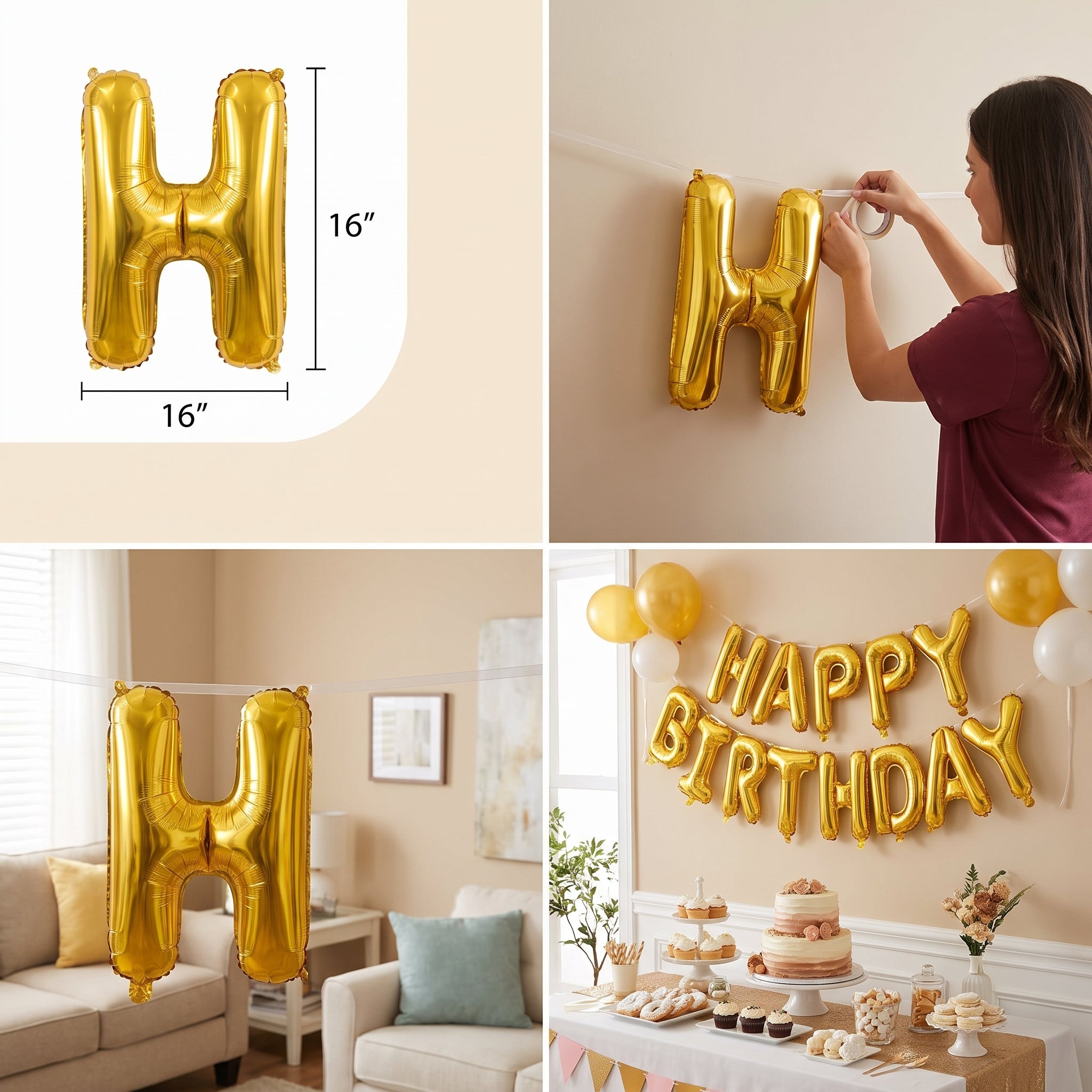 Gold Foil Letter "H" Balloon - Air Filled