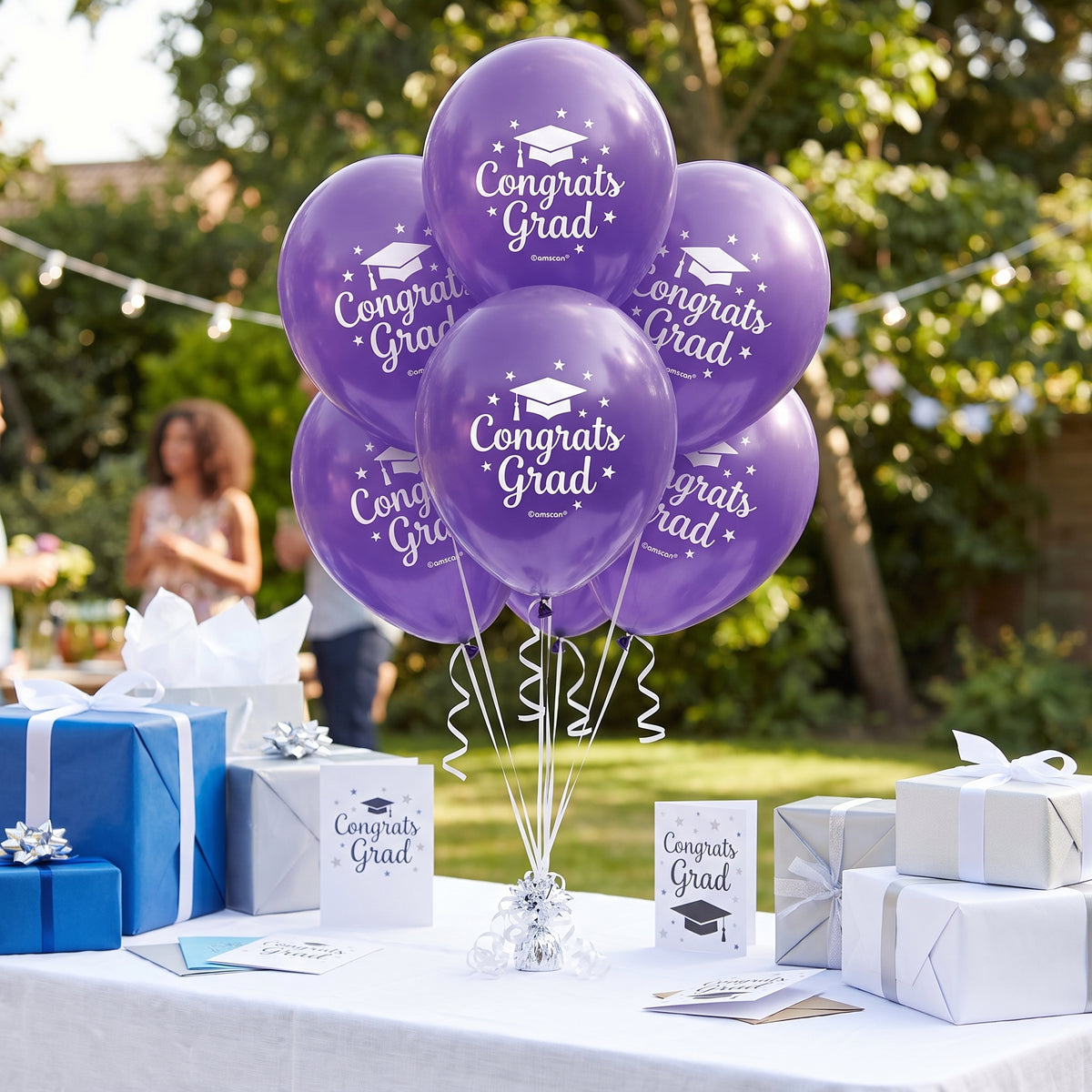 "Congrats Grad" Purple Latex Balloons, 12-Inch, 15-Pack