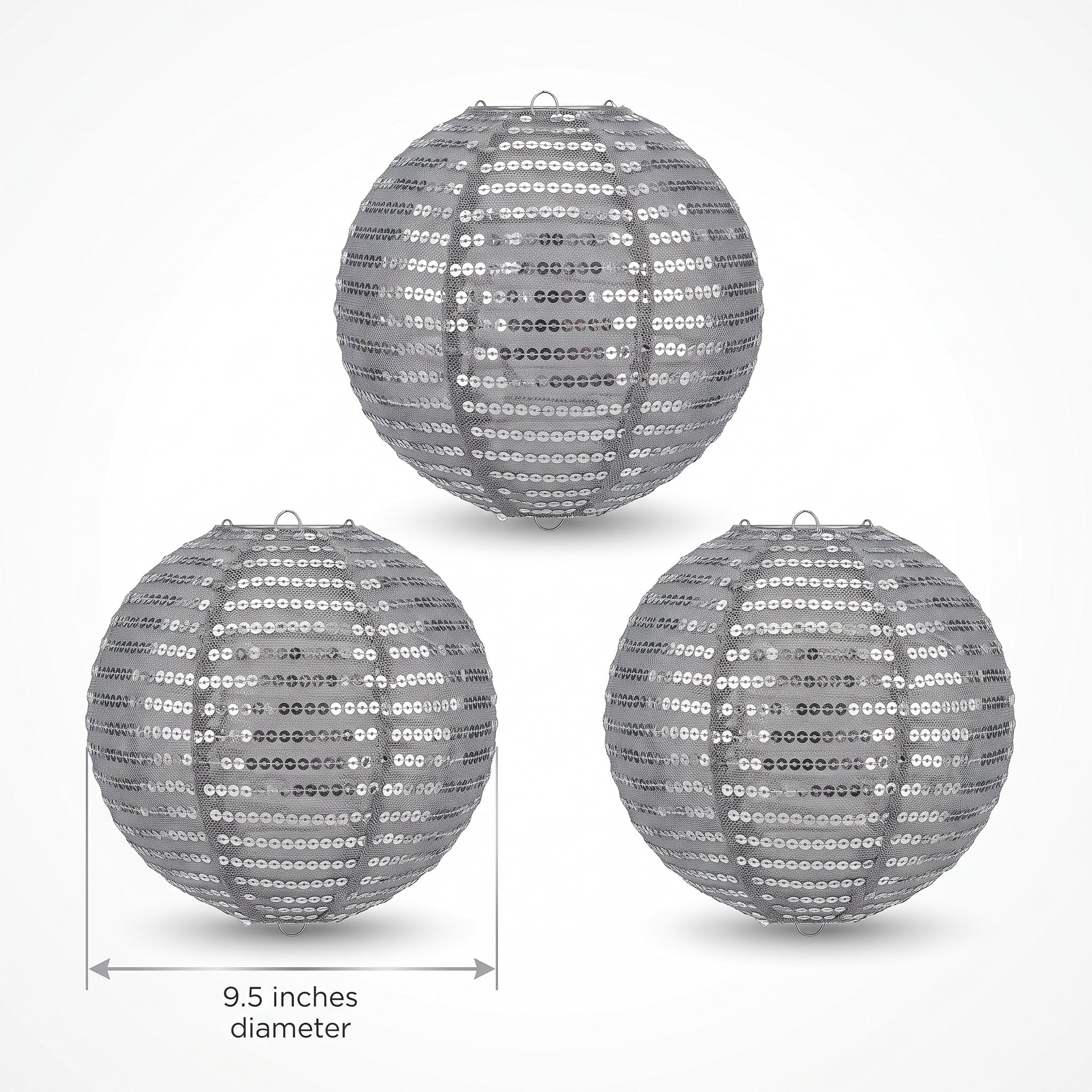 Silver Sequin Fabric Lanterns - 9.5 In. | Set of 3