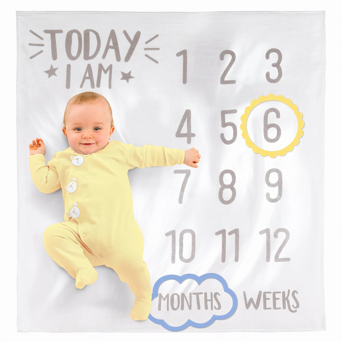 "Today I Am" Baby Milestone Photo Blanket - White/Grey, 47"