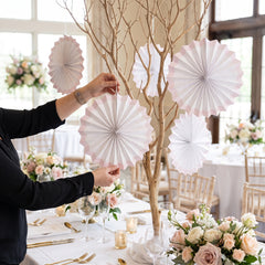 Elegant White Paper Parasol Fan Decoration - 5 Pack