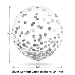 Silver Confetti Latex Balloons, 24-Inch, Pack of 2