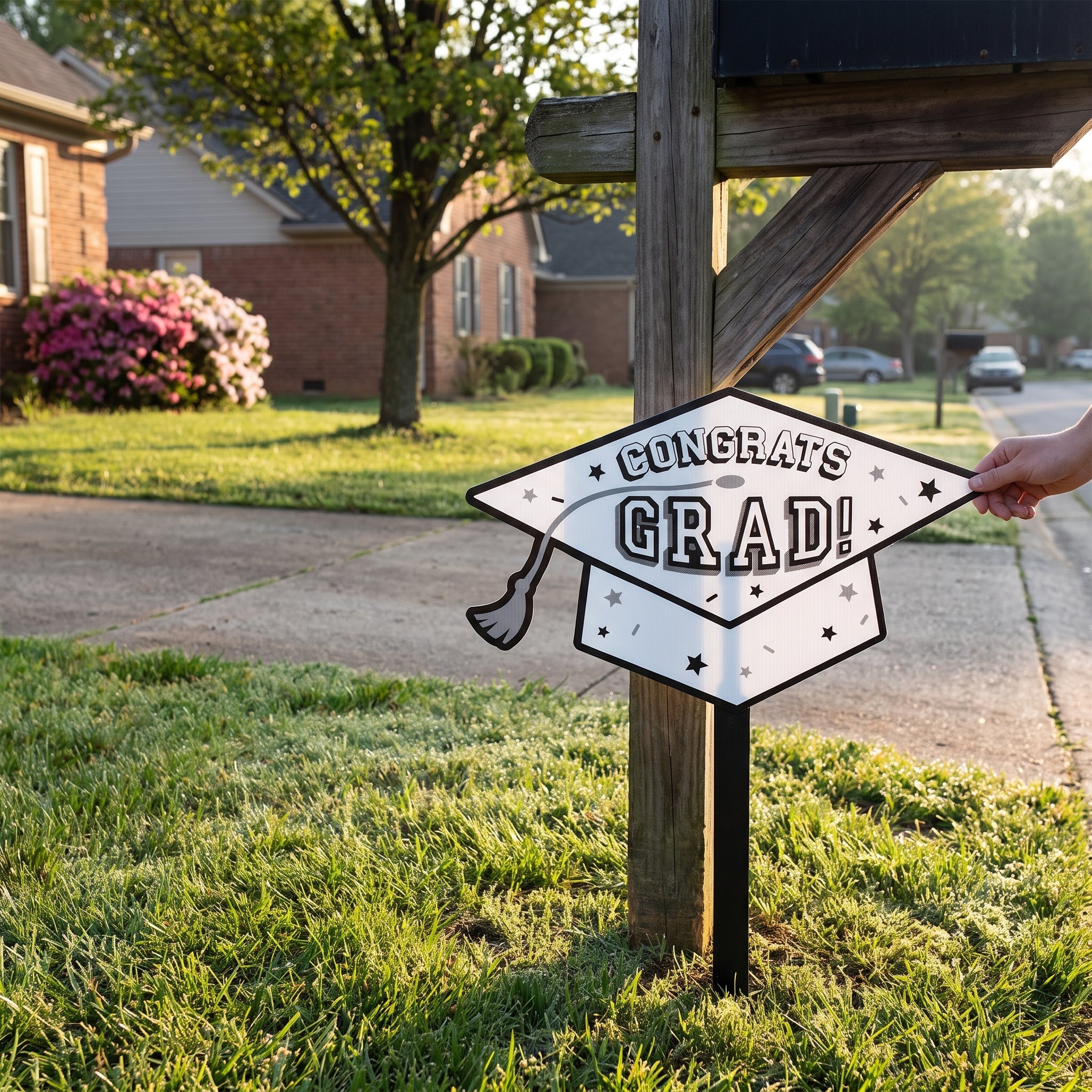 "Congrats Grad" White Lawn Sign with Stake