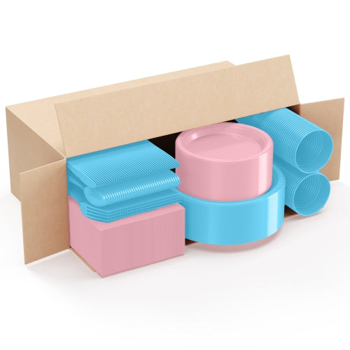 350 Pcs Pink & Blue Disposable Tableware Set