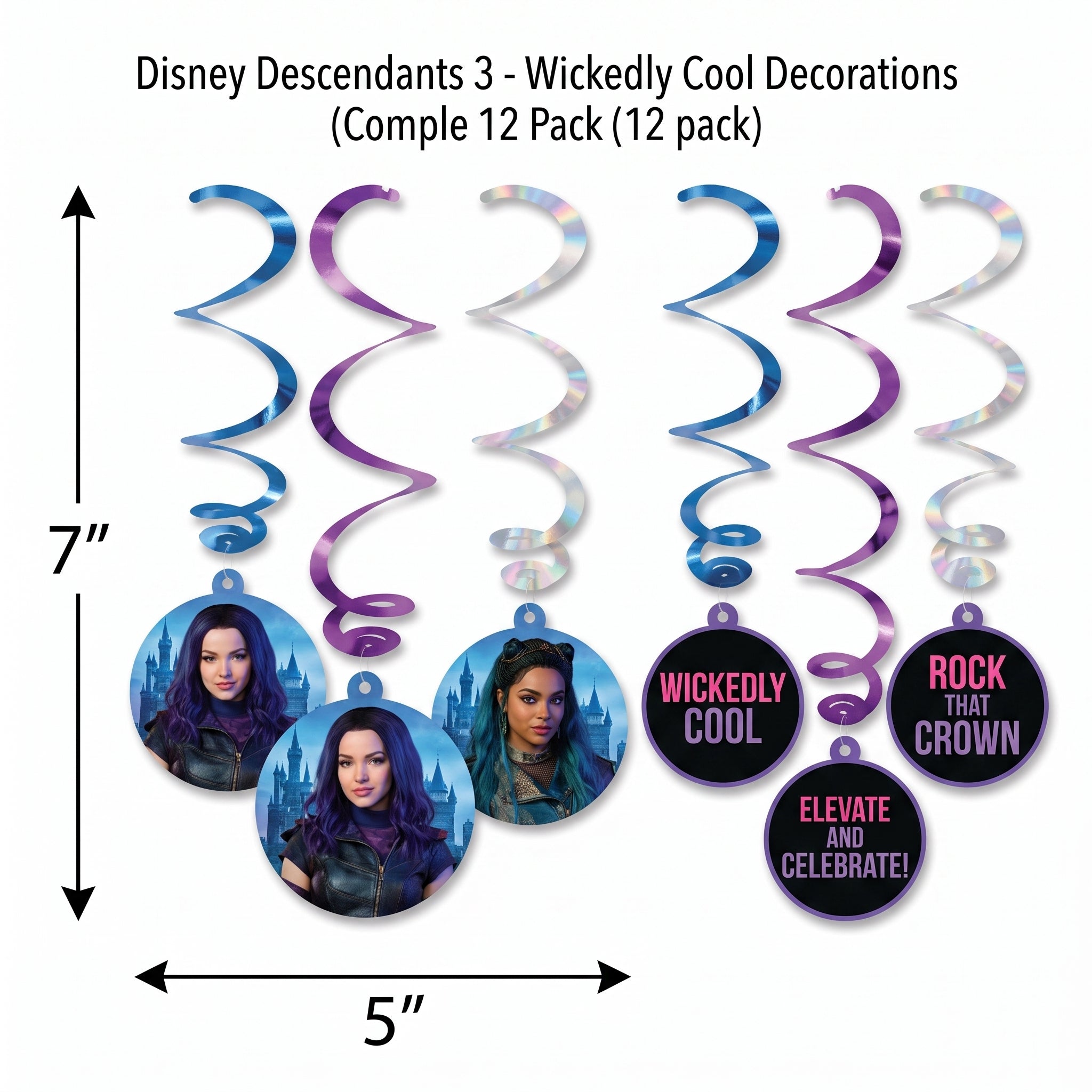 Disney Descendants 3 "Wickedly Cool" Hanging Swirl Decorations, 12-Pack