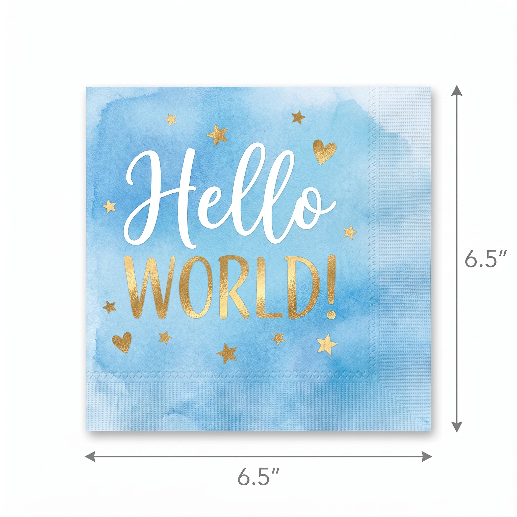 "Hello World" Blue and Gold Lunch Napkins - 6.5 In. x 6.5 In., 16-Pack