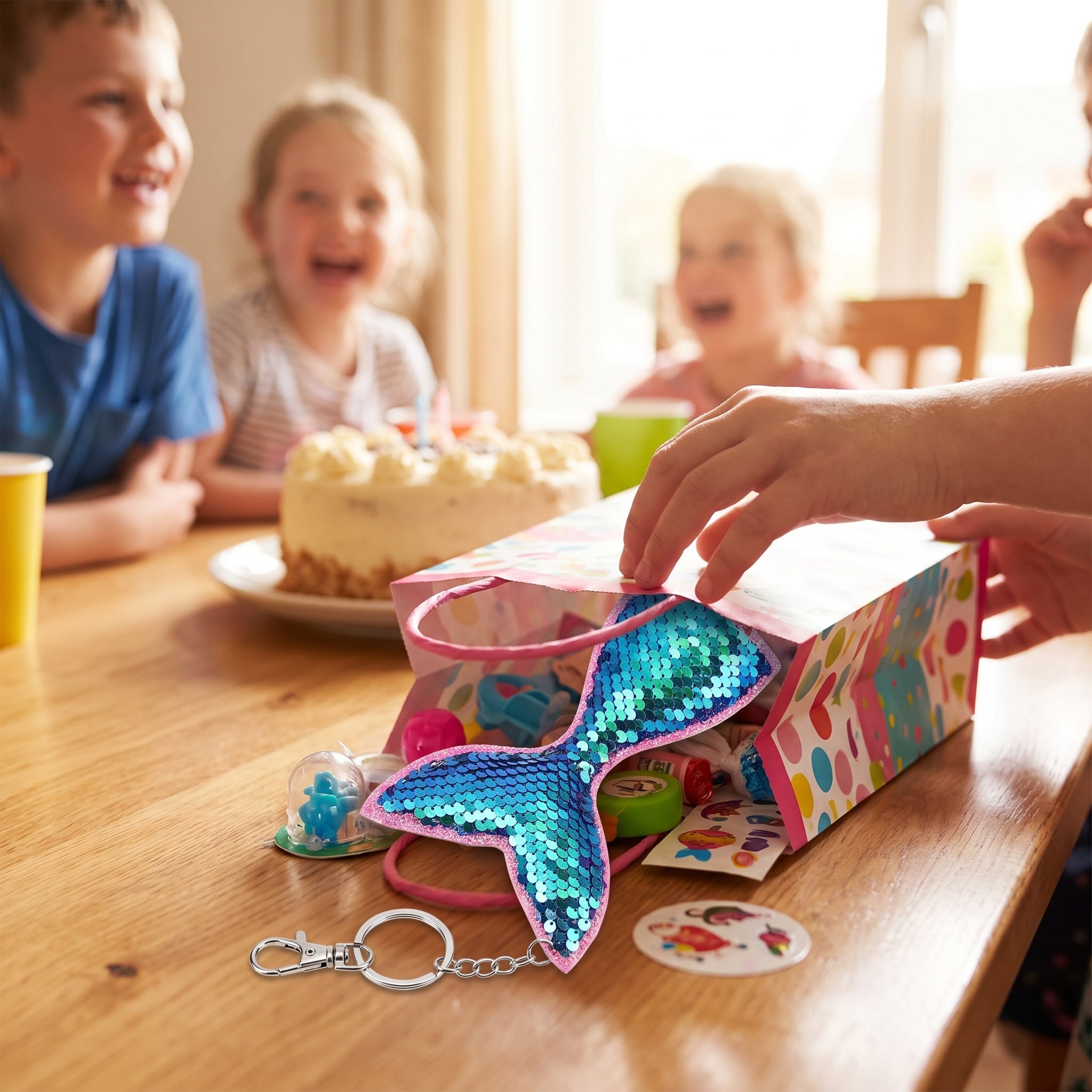 Shimmering Mermaid Sequin Keychains - 4-Pack Party Favors