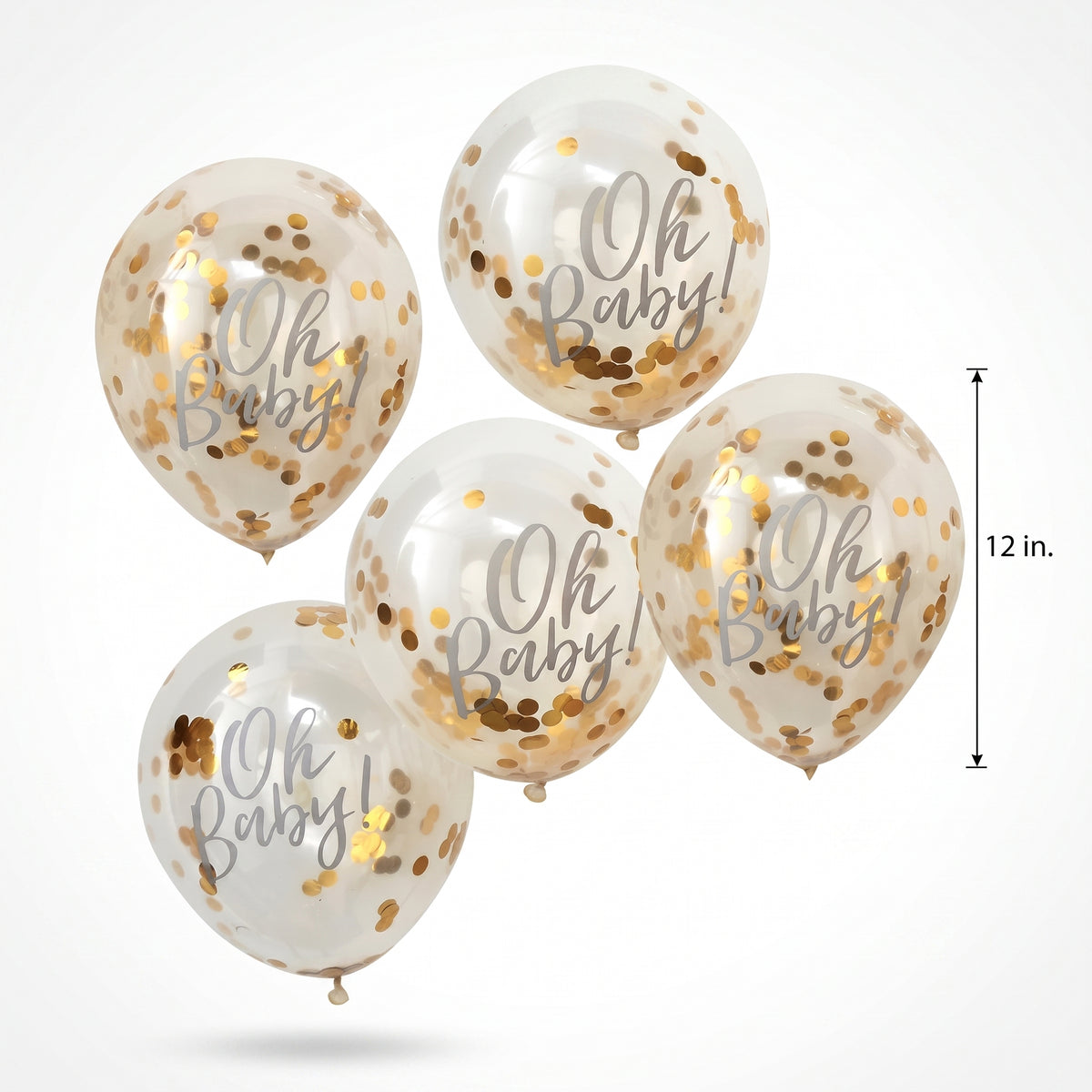 "Oh Baby!" Gold Confetti Latex Balloons - 12" - 5 Pack