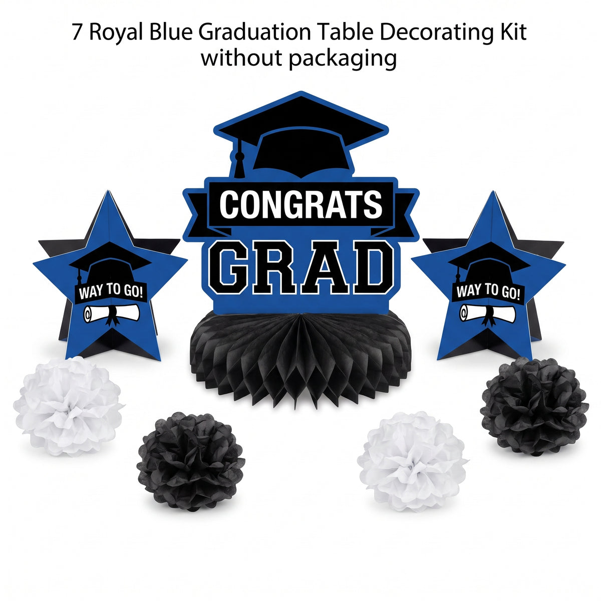Royal Blue Graduation Table Decorating Kit - 7-Piece Set
