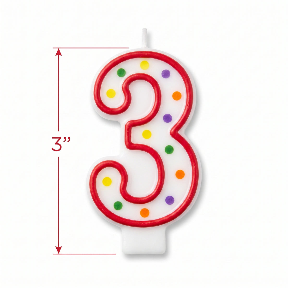 Colorful Polka Dot Number 3 Birthday Candle