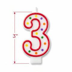 Colorful Polka Dot Number 3 Birthday Candle