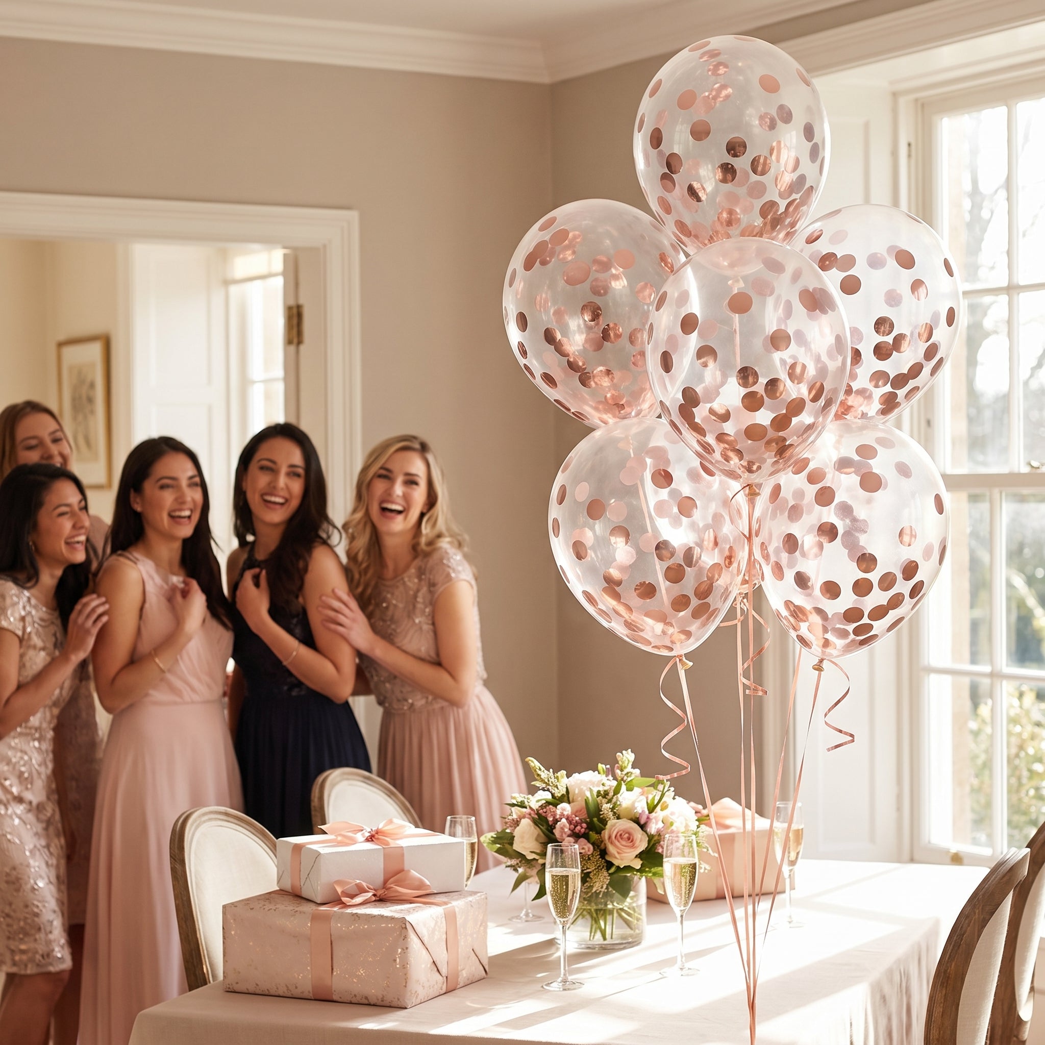 Rose Gold Confetti Latex Balloons, 12-Inch, 6-Pack