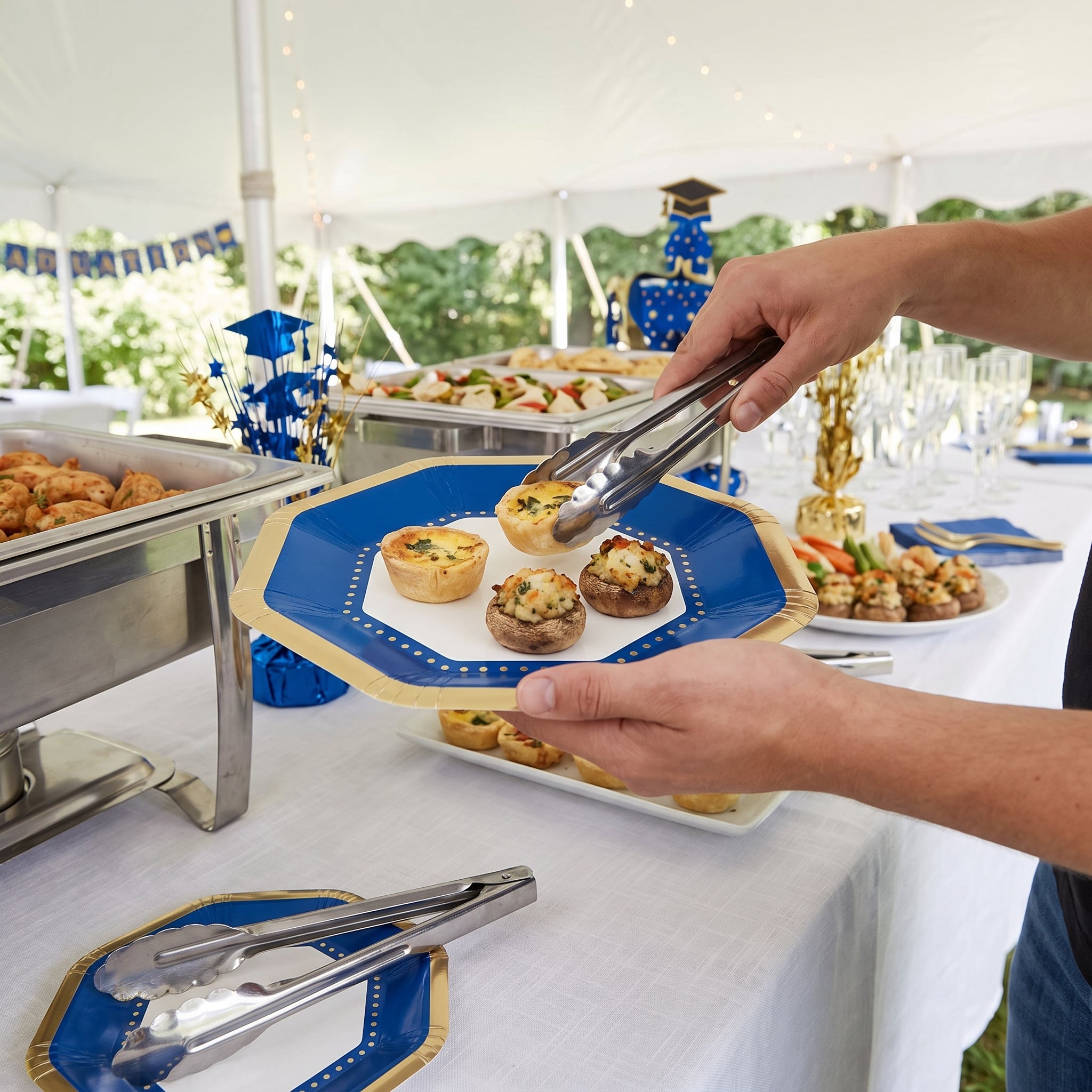 Premium Royal Blue Octagonal Paper Plates - 10.5" & 7.5