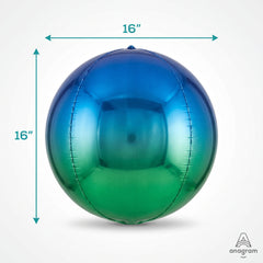 Blue and Green Ombre Orbz Metallic Balloon
