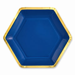 Royal Blue 9" Hexagon Metallic Paper Plate