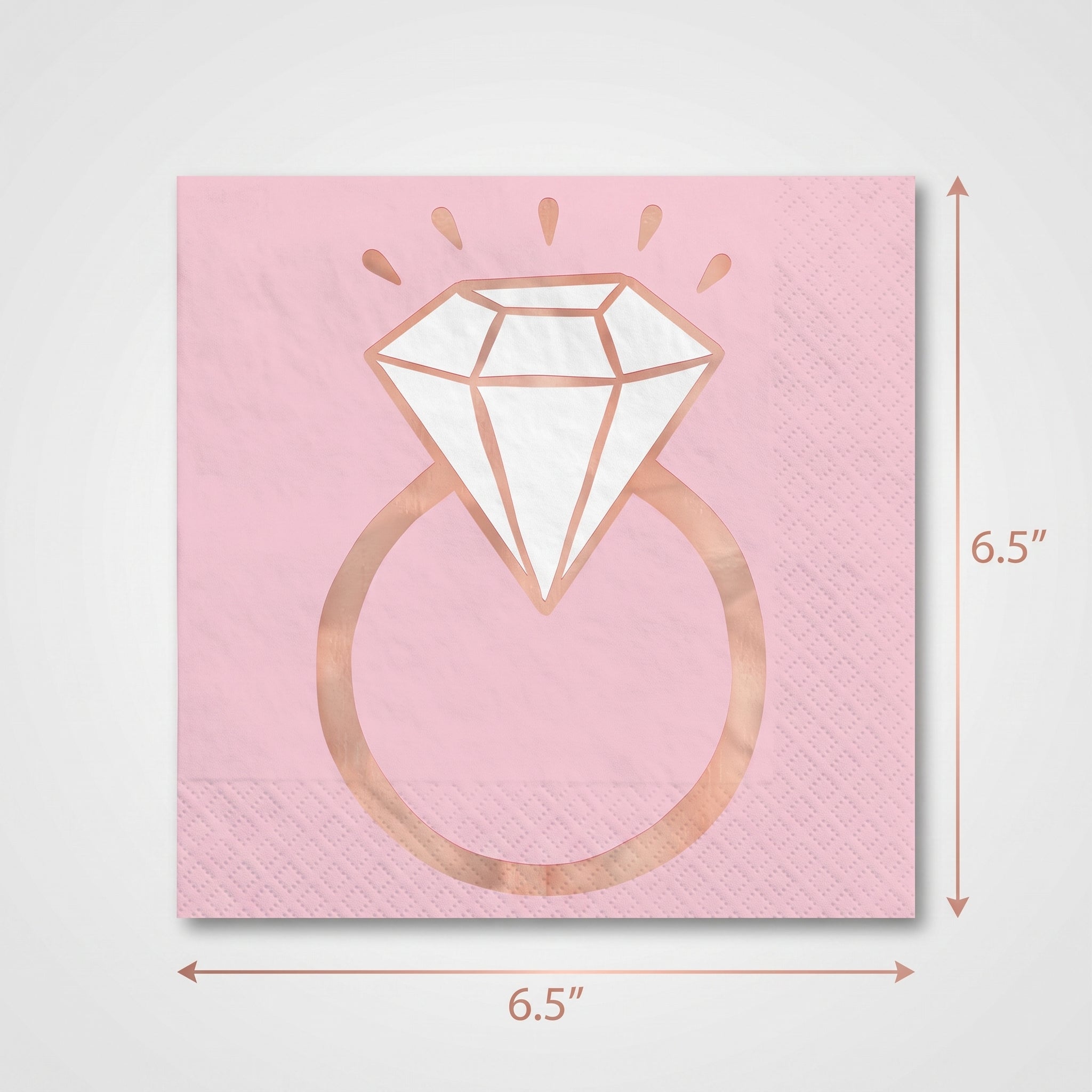 Blush and Rose Gold Diamond Ring Lunch Napkins - 6.5 In. x 6.5 In. - 16 Pack