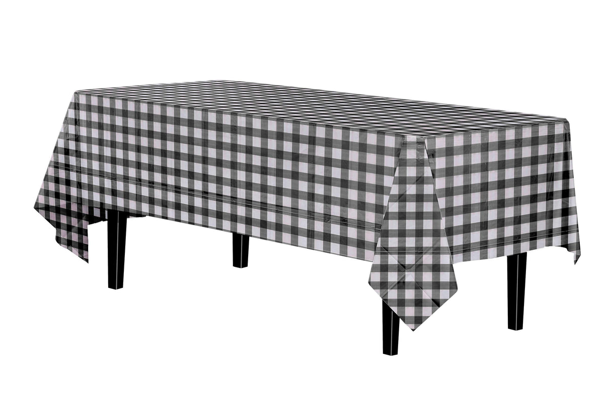 Black Gingham Plastic Table Covers | 6 Pack