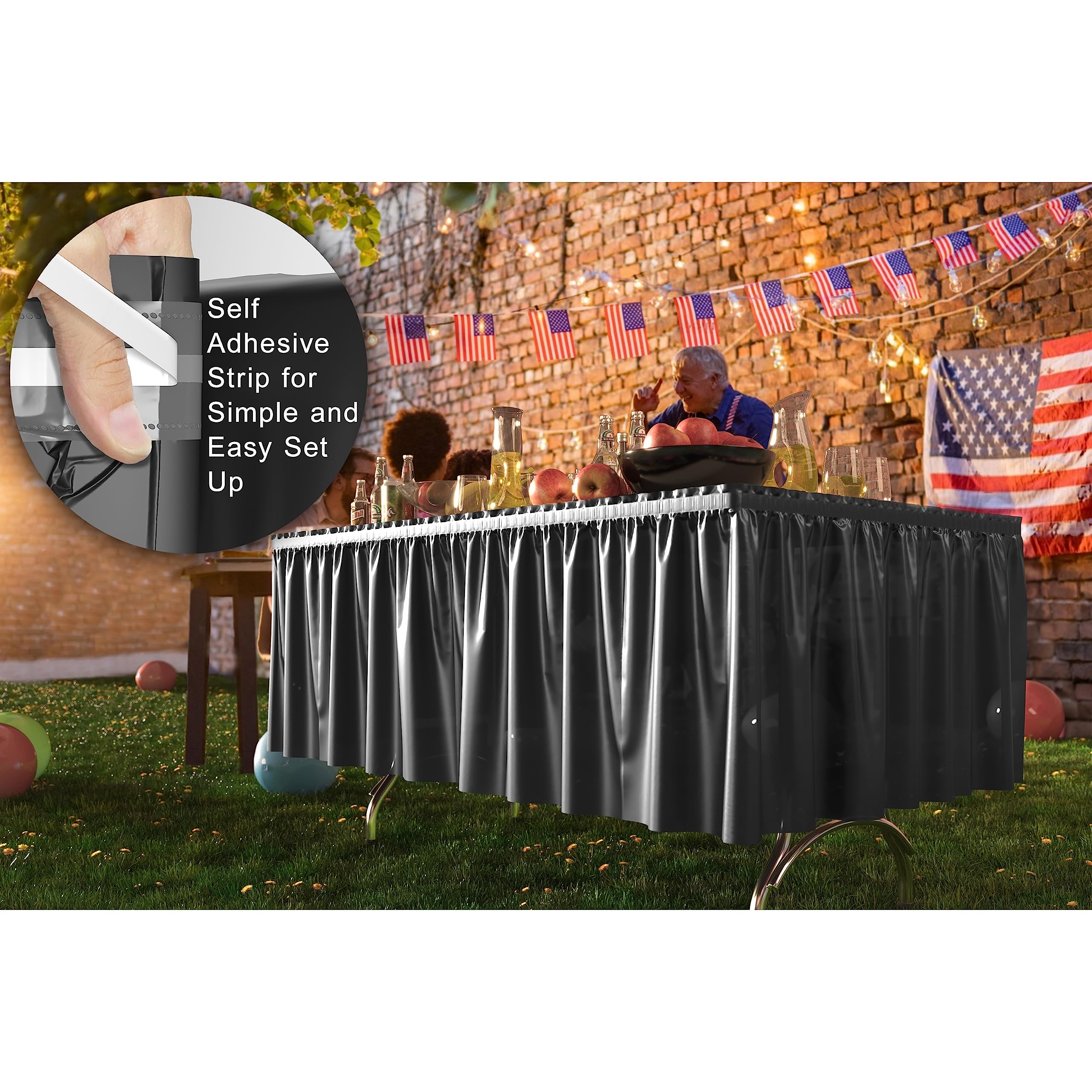 Black Plastic Table Skirt | 6 Pack