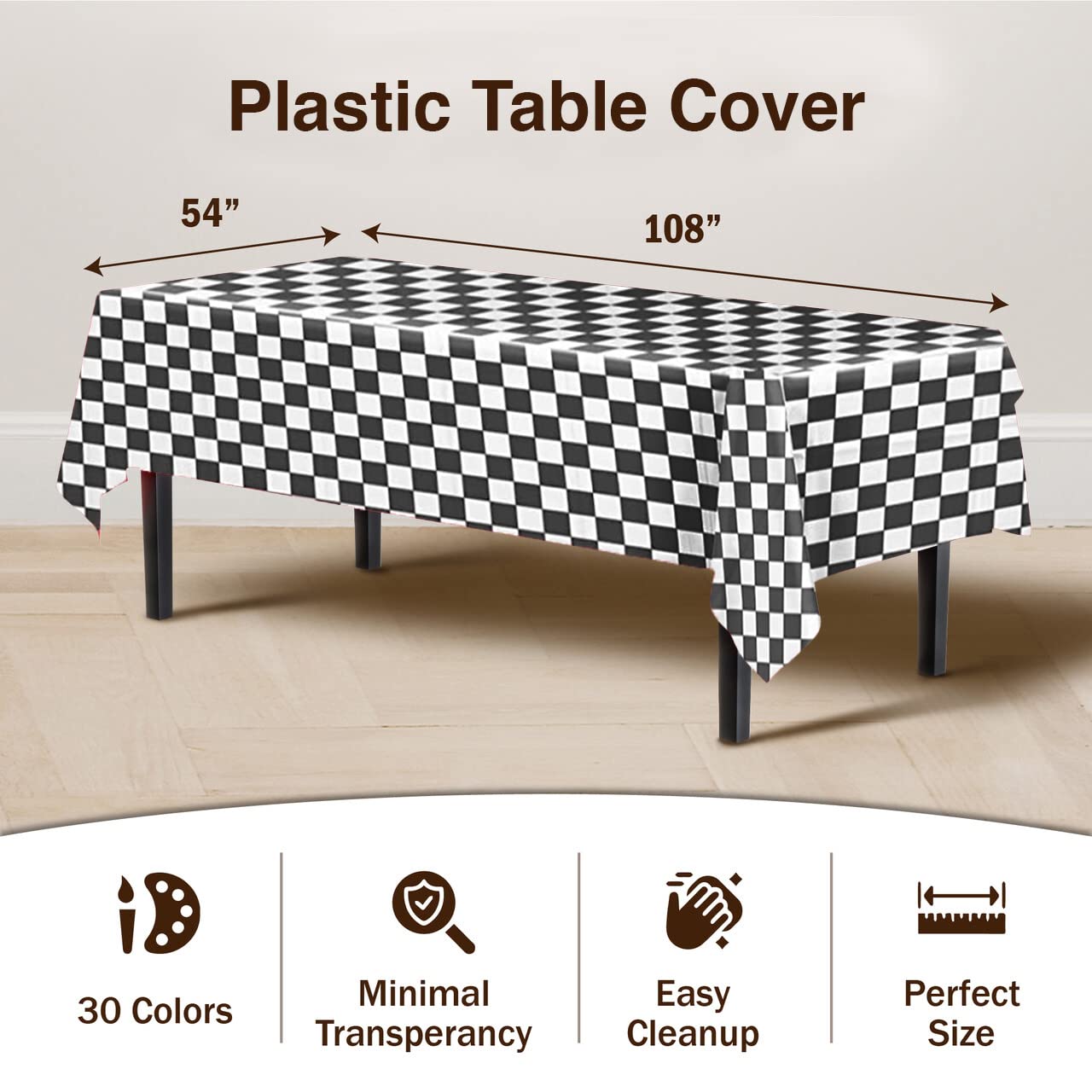 Black/White Checkered Plastic Table Covers | 6 Pack