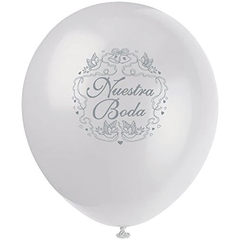 8ct, 12" Nuestra Boda White Printed Latex Balloon