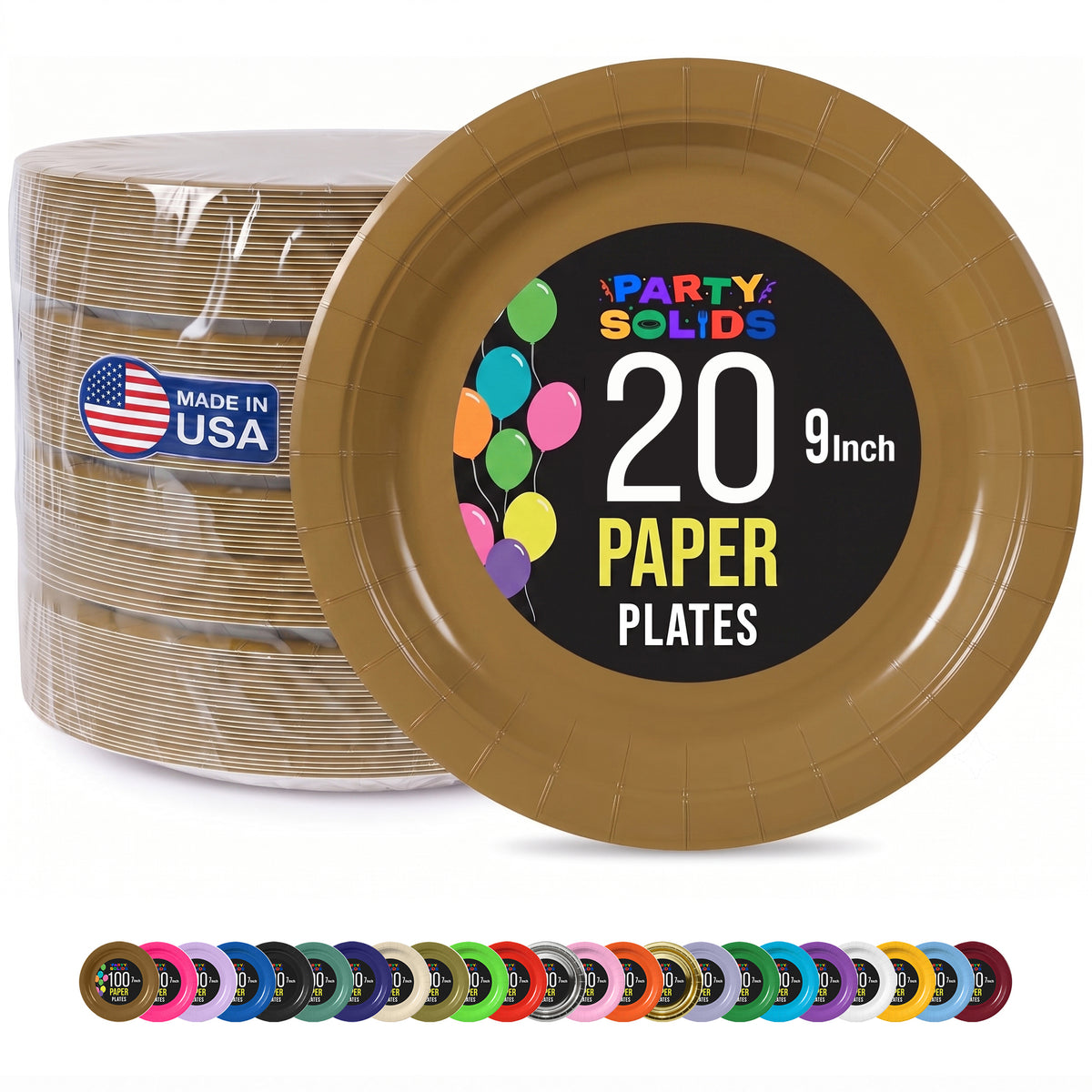9 In. Bronze Paper Plates - 20 Ct.