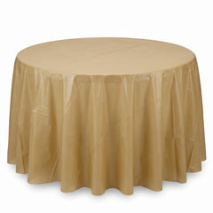 Elegant Gold Round Plastic Table Cover - 84"