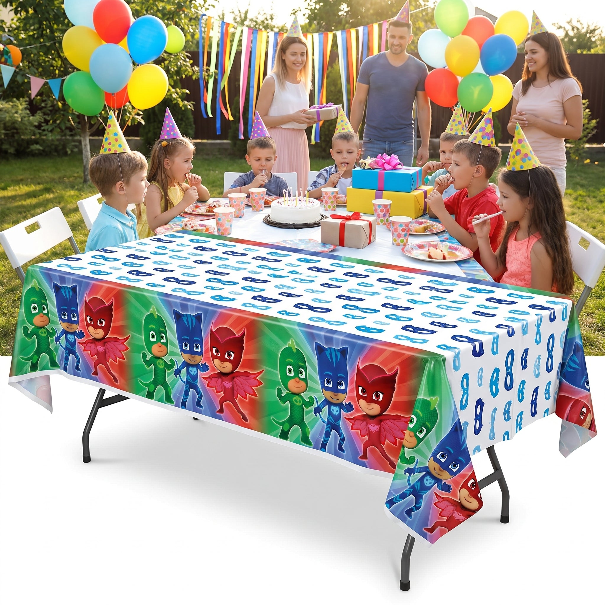 PJ Masks Plastic Table Cover - Catboy, Owlette & Gekko Design, 54x96 in.