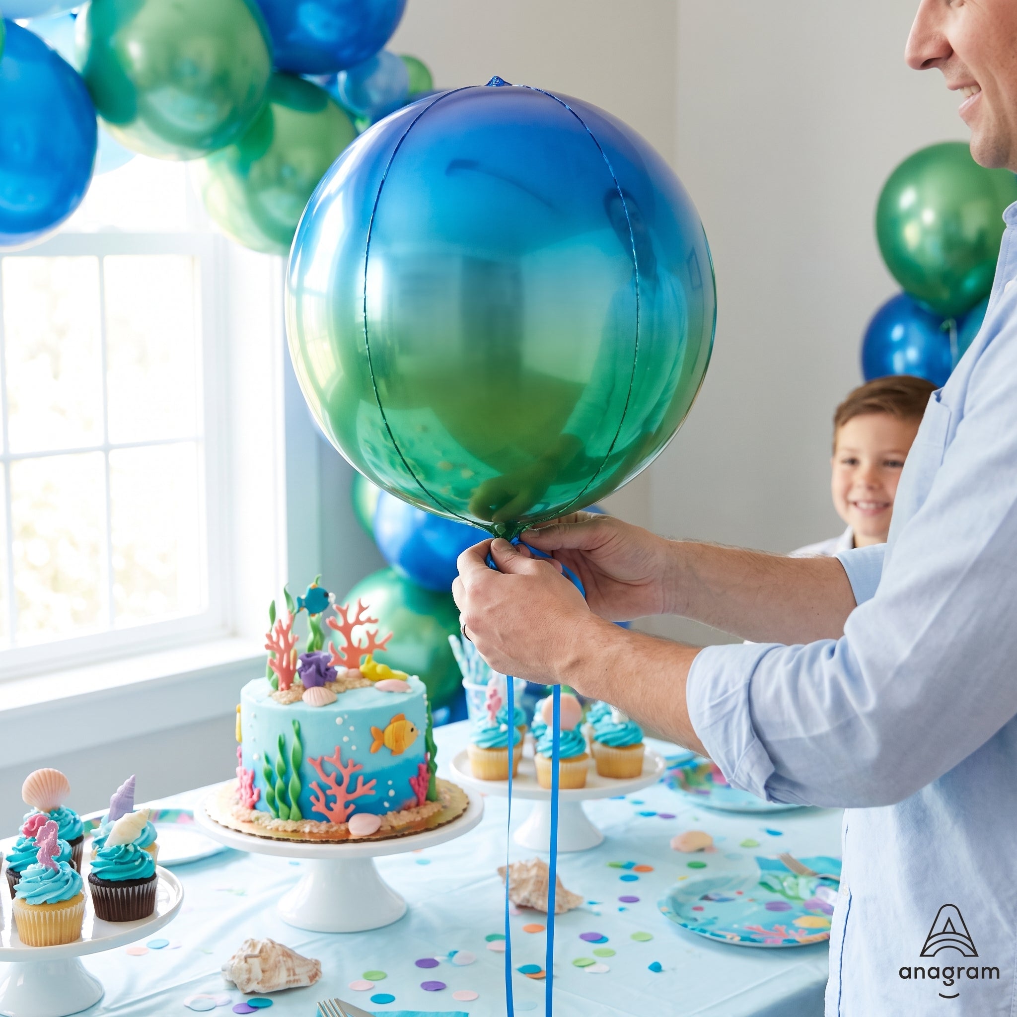 Blue and Green Ombre Orbz Metallic Balloon