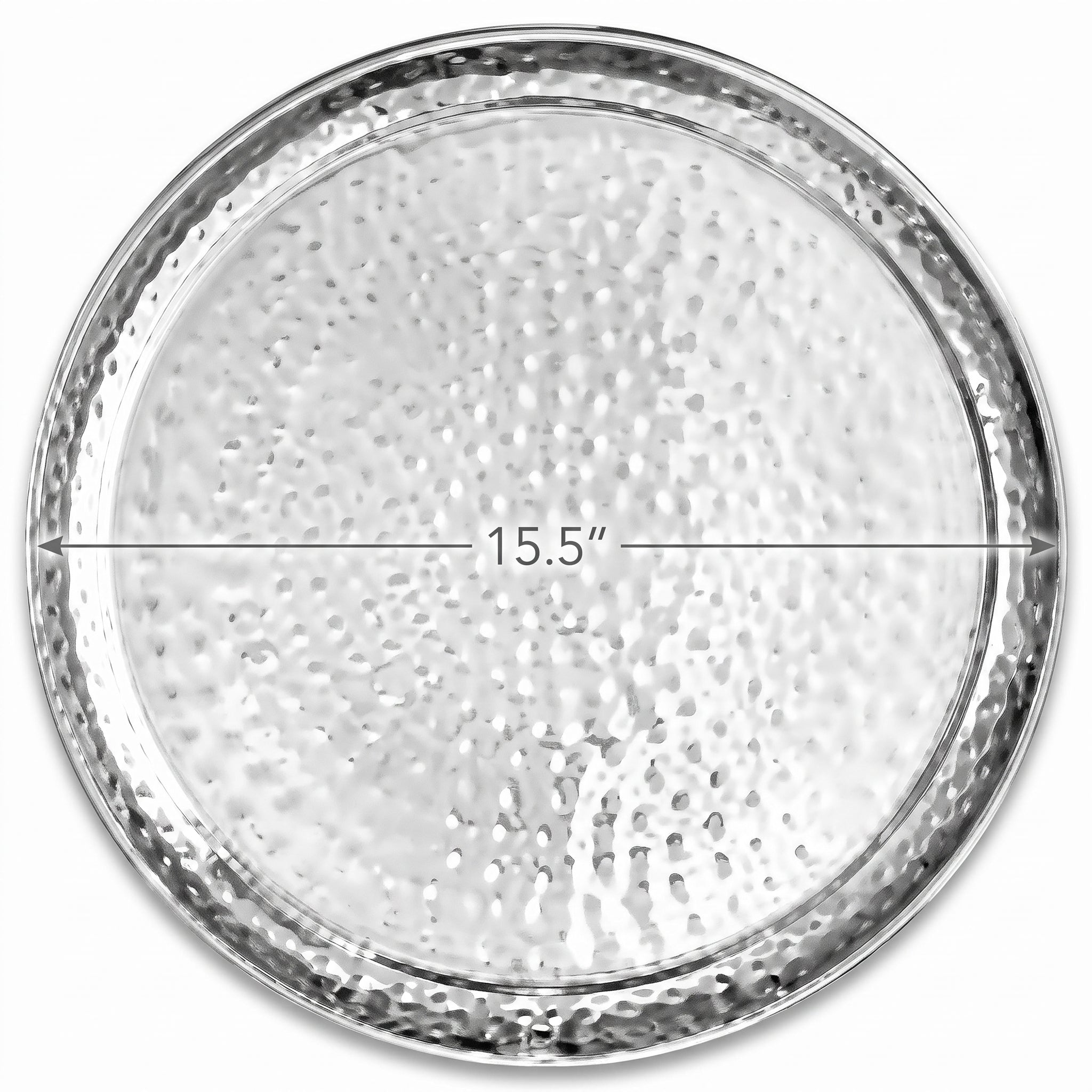 Elegant Silver Hammered Stainless Steel Tray - 15.5 In.