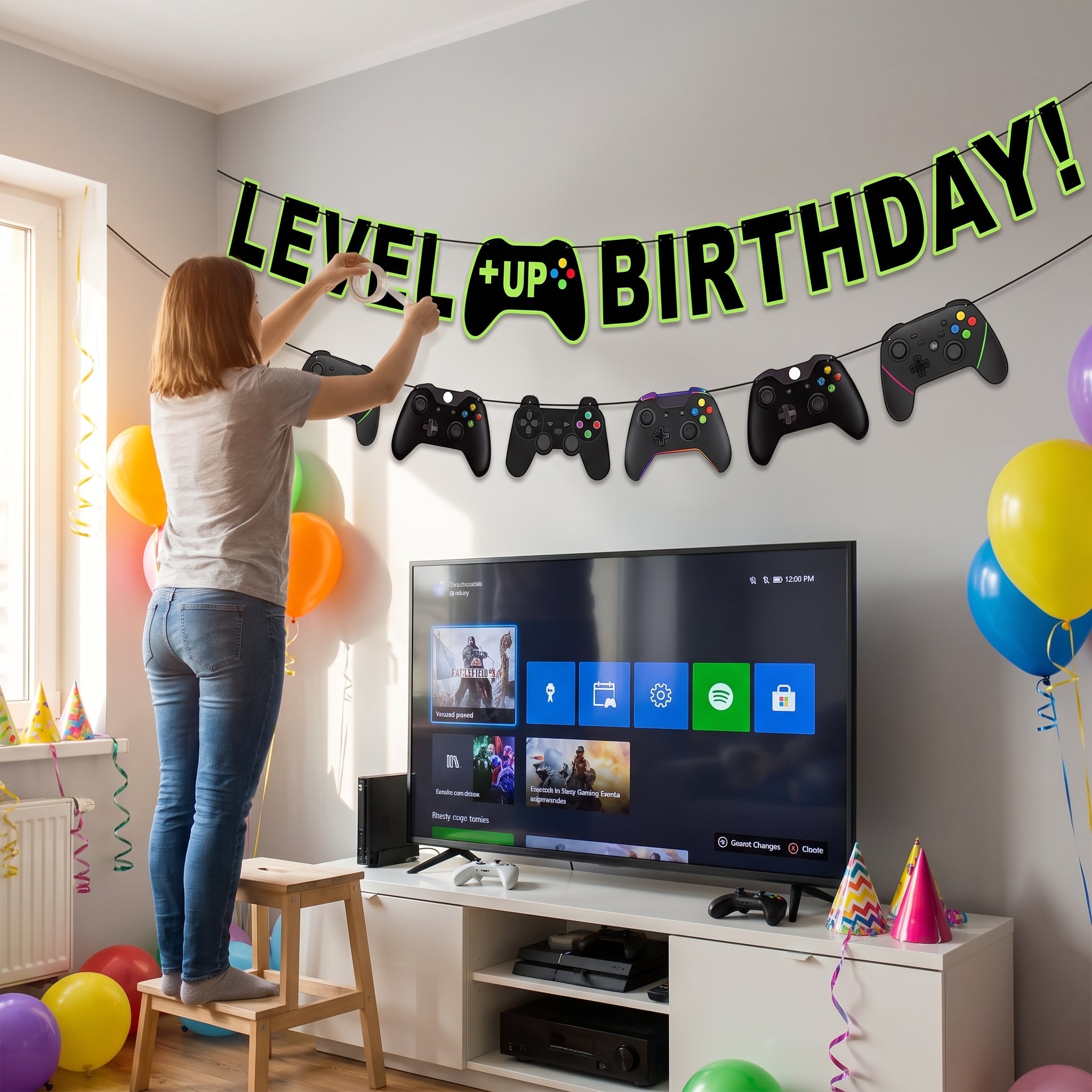 Level Up Birthday Banner Kit with Game Controller Design