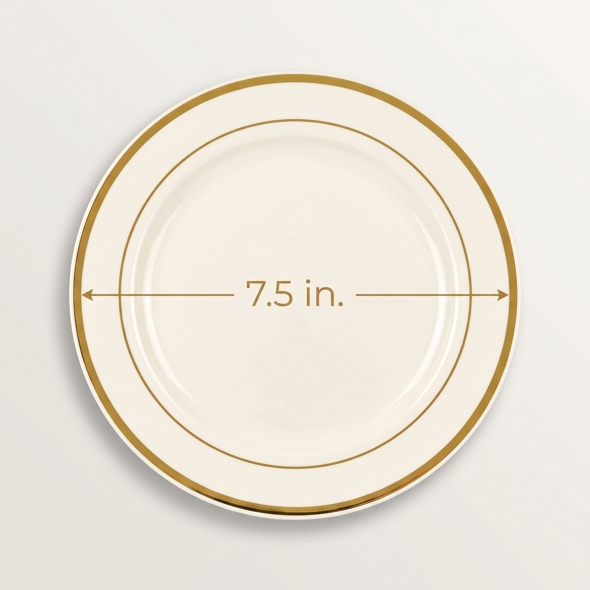 Elegant Gold Trimmed Cream Plastic Dessert Plates - 7.5", 20 Pack
