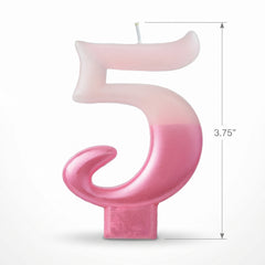 Bright Pink Metallic Dipped Number 5 Birthday Candle